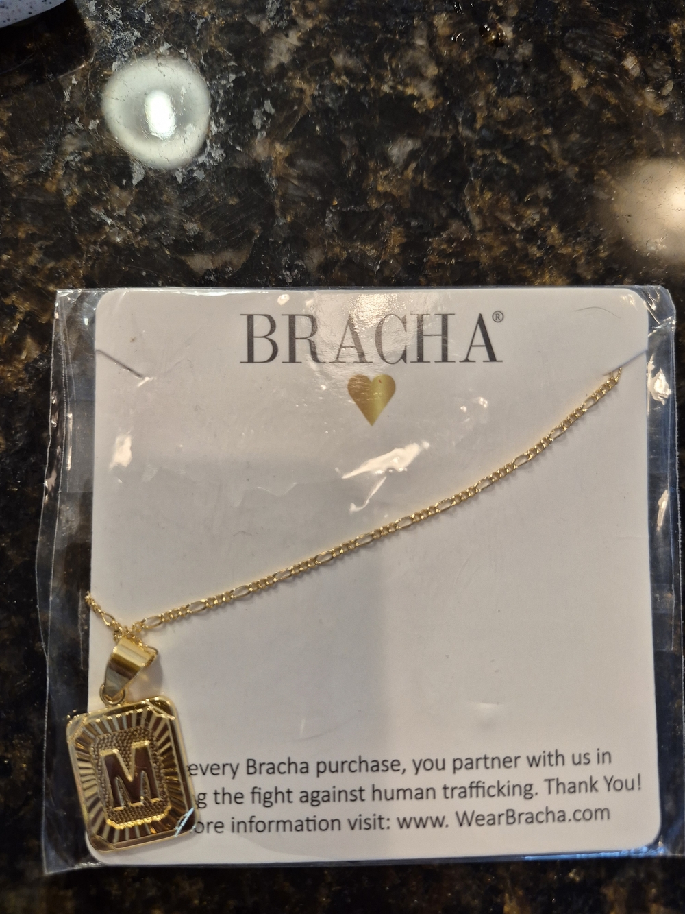BRACHA Gold Initial M Pendant Necklace